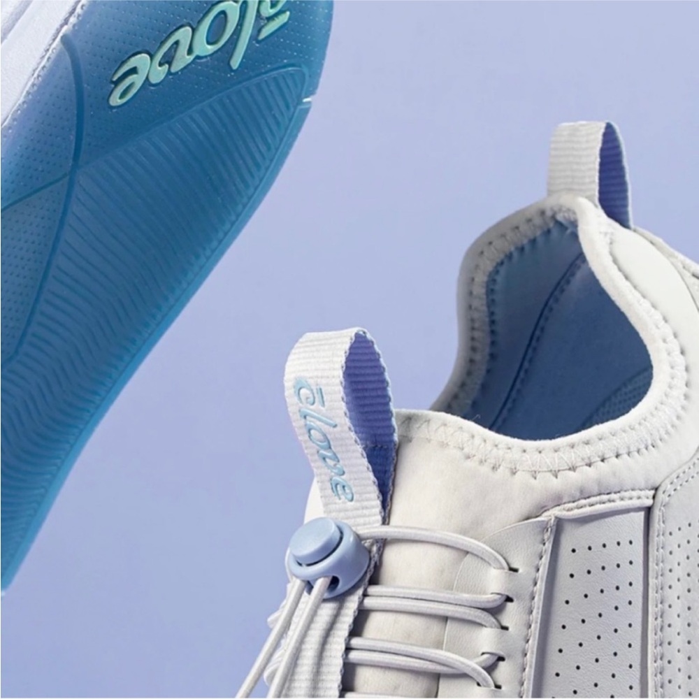 White and Blue Streamlined Sneakers with Cushioned Midsole - Picture 3 of 13